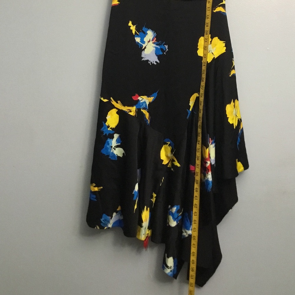 Equipment Black Asymmetrical Dress with Blue and Yellow Floral - Picture 7 of 14